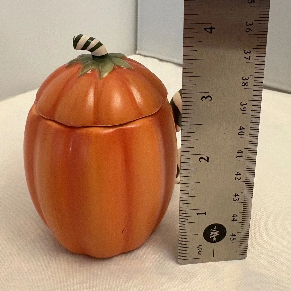 Retired‎ Yankee Candle Pumpkin Pie Ceramic Candle Holder Jar Striped Halloween